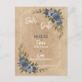 Kraft Rustic Blue Floral Wedding Save the Date Briefkaart (Voorkant)