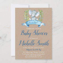 Kraft Rustic Boy Elephant Safari Boho Baby shower Kaart