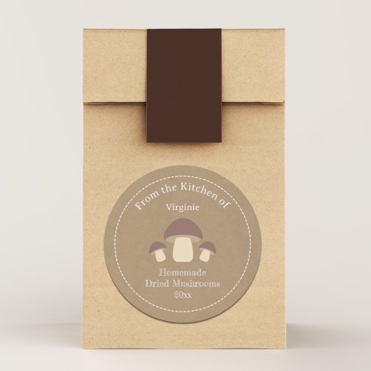 Kraft & Rustic Dried Mushrooms Label Sticker