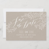 Kraft rustic floral calligraphy save the date (Voorkant)