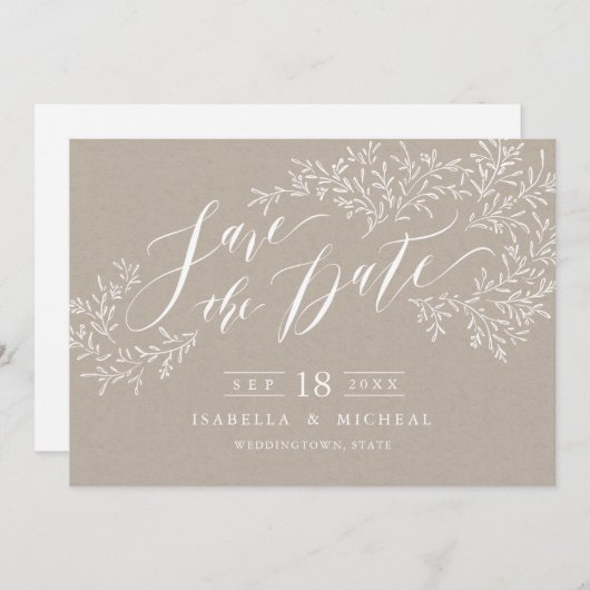 Kraft rustic floral calligraphy save the date (Voorkant / Achterkant)