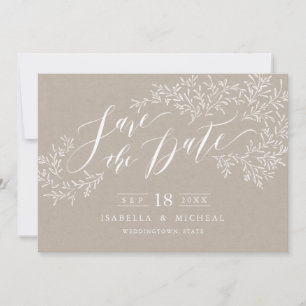 Kraft rustic floral calligraphy save the date