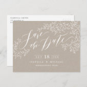 Kraft rustic floral calligraphy save the date aankondigingskaart (Voorkant / Achterkant)