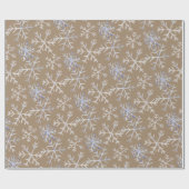 Kraft Rustic Hand-Drawn Icy Blue White Snowflakes Cadeaupapier (Vlak)