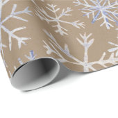 Kraft Rustic Hand-Drawn Icy Blue White Snowflakes Cadeaupapier (Rol Hoek)