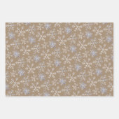 Kraft Rustic Hand-Drawn Icy Blue White Snowflakes Inpakpapier Vel (Voorkant 3)