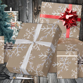 Kraft Rustic Hand-Drawn Icy White Snowflakes Inpakpapier Vel