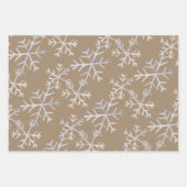 Kraft Rustic Hand-Drawn Icy White Snowflakes Inpakpapier Vel (Voorkant 3)