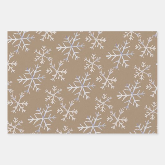 Kraft Rustic Hand-Drawn Icy White Snowflakes Inpakpapier Vel (Voorkant)