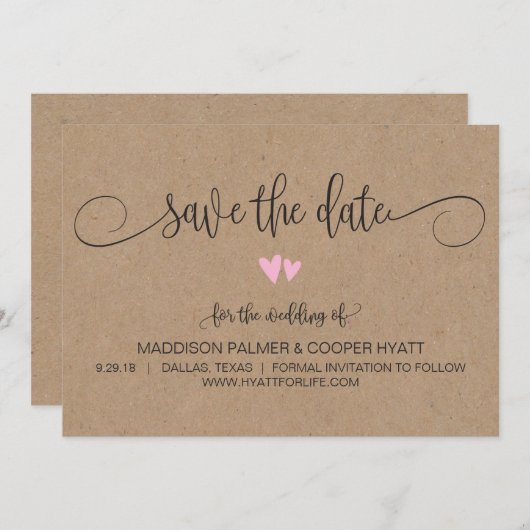 Kraft Rustic Hearts gaat de datum redden Save The Date (Voorkant / Achterkant)