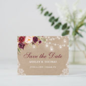 Kraft Rustic Jar Lights Lace Floral Save the Date Aankondigingskaart (Staand voorkant)