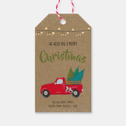 Kraft Rustic Kerstmis  Truck String Lights Cadeaulabel (Voorkant)