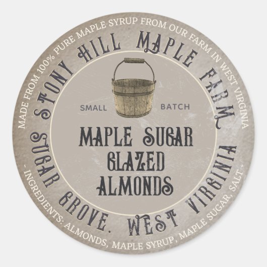 Kraft Rustic Kitchen Maple Sugar Glazed Almonds Ronde Sticker (Voorkant)