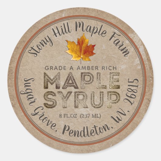 Kraft Rustic Kitchen  Overlay Maple Syrup Ronde Sticker (Voorkant)