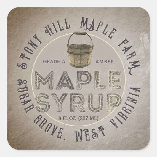 Kraft Rustic Kitchen Overlay Maple Syrup Vierkante Sticker (Voorkant)