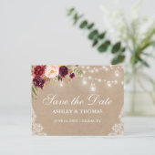 Kraft Rustic Lights Jars Lace Floral Save the Date Aankondigingskaart (Staand voorkant)