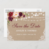 Kraft Rustic Lights Lace Floral Save the Date B Aankondigingskaart (Voorkant / Achterkant)
