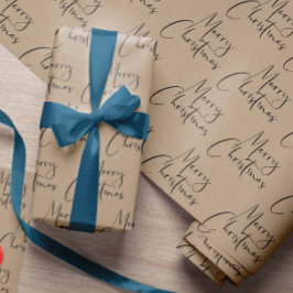 Kraft Rustic Merry-kerstscript Cadeaupapier