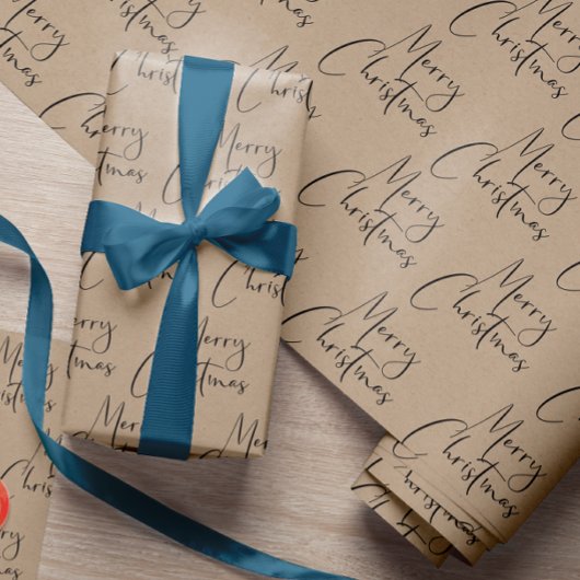 Kraft Rustic Merry-kerstscript Cadeaupapier