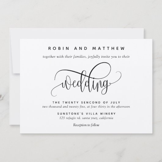 Kraft, Rustic Modern, Elegant Script Wedding Kaart (Voorkant)