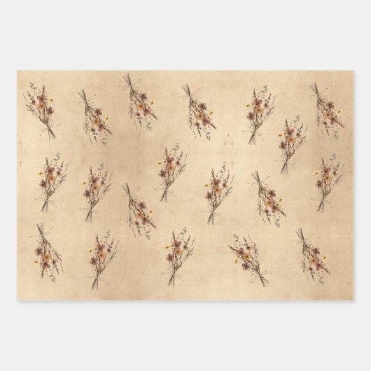 Kraft Rustic Press Papier Bloemen Inpakpapier Vel (Voorkant)