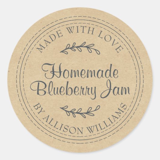 Kraft Rustic Thuisgemaakte Jam Ronde Sticker (Voorkant)
