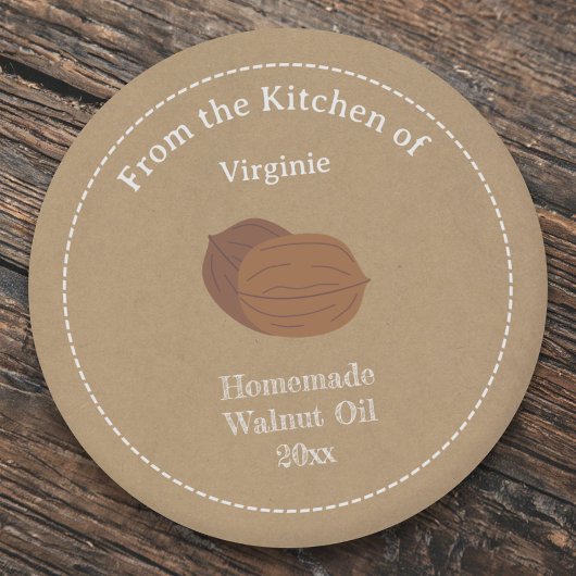 Kraft & Rustic Walnut Oil Label Sticker