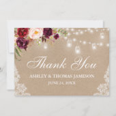 Kraft Rustic Wedding Floral Jar Lights Bedankkaart (Voorkant)