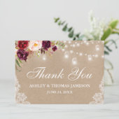 Kraft Rustic Wedding Floral Jar Lights Bedankkaart (Staand voorkant)