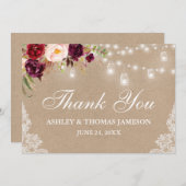 Kraft Rustic Wedding Floral Jar Lights Bedankkaart (Voorkant / Achterkant)