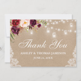 Kraft Rustic Wedding Floral Jar Lights Bedankkaart