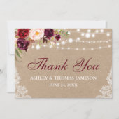 Kraft Rustic Wedding Floral Lights Bedankt B (Voorkant)