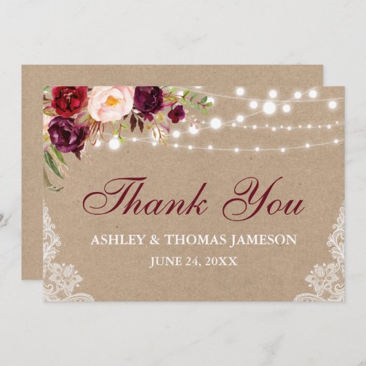 Kraft Rustic Wedding Floral Lights Bedankt B (Voorkant / Achterkant)