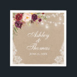 Kraft Rustic Wedding Jar Lights Servet<br><div class="desc">Kraft Rustic Wedding String Lights Mason Jars Waterverf Burgundy Marsala Floral Lace Paper Napkins</div>