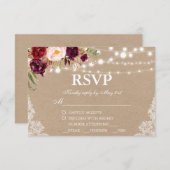 Kraft Rustic Wedding Lace Floral RSVP w/Meal (Voorkant / Achterkant)