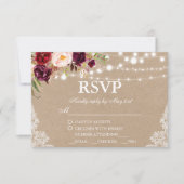 Kraft Rustic Wedding Lace Floral RSVP w/Meal Kaartje (Voorkant)