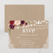 Kraft Rustic Wedding Lace Floral RSVP w/Meal Kaartje (Voorkant / Achterkant)