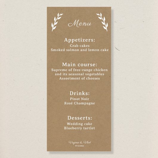 Kraft & Rustic Wedding Menu