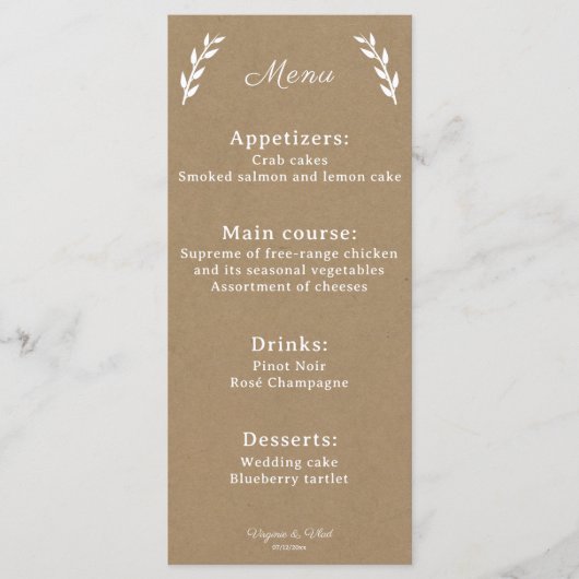 Kraft & Rustic Wedding Menu (Voorkant)