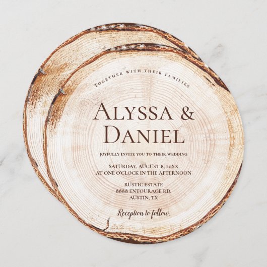 Kraft Rustic Wedding Wood Cut Grain Custom Kaart (Voorkant / Achterkant)