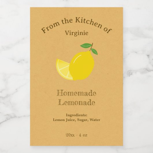 Kraft & Rustiek Citroen & limonade flesetiket Wijn Etiket (Enkel label)