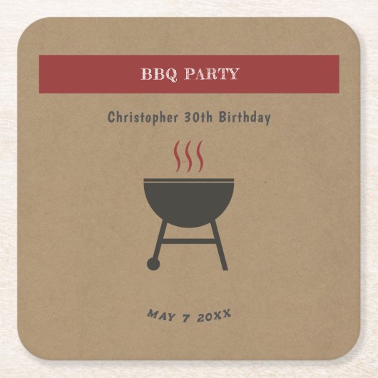 Kraft & Rustieke BBQ Party Verjaardag Onderzetter (Voorkant)