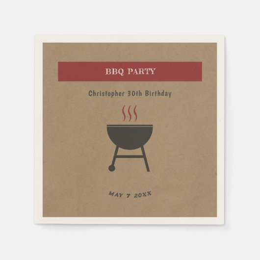 Kraft & Rustieke BBQ Party Verjaardag Servet (Voorkant)