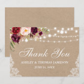 Kraft rustieke bruiloft bloemenverlichting kant bedankkaart (Voorkant / Achterkant)