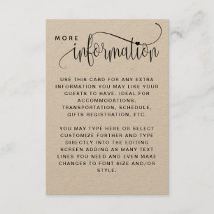 Kraft, Rustieke Bruiloft Informatie Behuizing Kaar Informatiekaartje