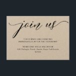 Kraft, rustieke bruiloft receptie behuizing Kaart<br><div class="desc">Elegante rustieke kraft trouwbehuizingskaart met de mogelijkheid om alle informatie toe te voegen die u wilt. Moderne handgeschreven kalligrafie detail.</div>