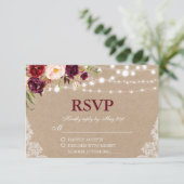 Kraft rustieke bruiloft verlichting kant Bloemen R RSVP Kaartje (Staand voorkant)