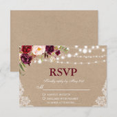 Kraft rustieke bruiloft verlichting kant Bloemen R RSVP Kaartje (Voorkant / Achterkant)