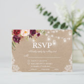 Kraft rustieke bruiloft verlichting kanten potten  RSVP kaartje (Staand voorkant)