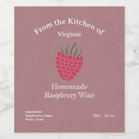 Kraft & Rustieke Frambozen Wijnflesetiket Sticker (Enkel label)